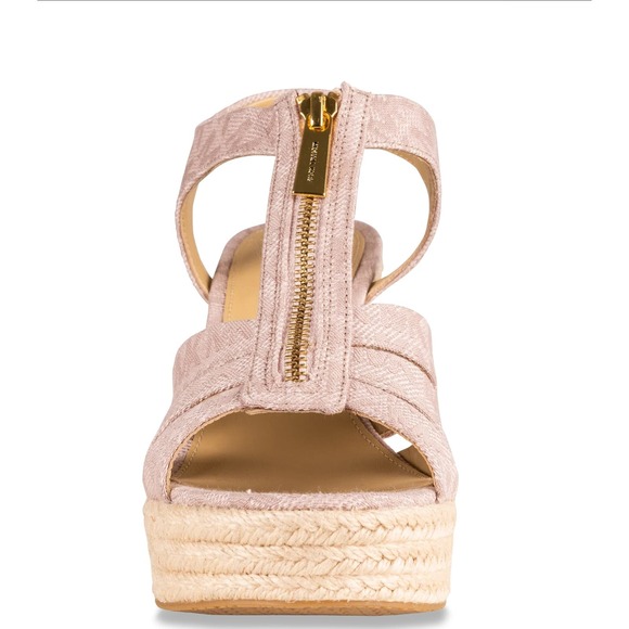 MICHAEL KORS PINK WEDGE SANDAL BERKLEY LOGO JACQUARD IN SOFT PINK SIZE 10 - Picture 6 of 15